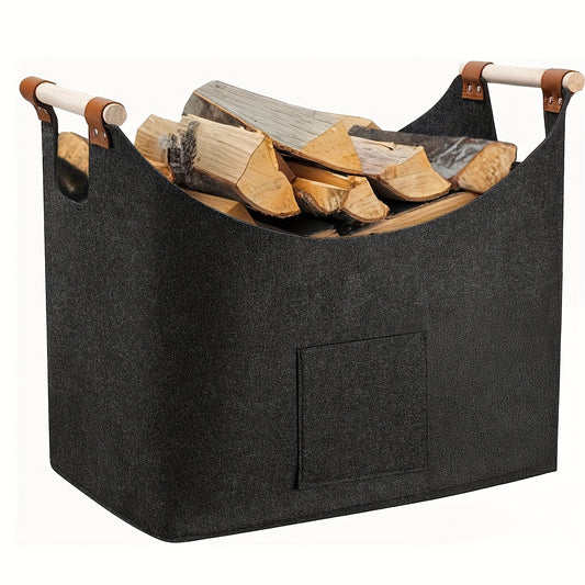Vilten Haardhoutmand 55L – Grote Haardhout Opbergmand voor Open Haard & Houtkachel