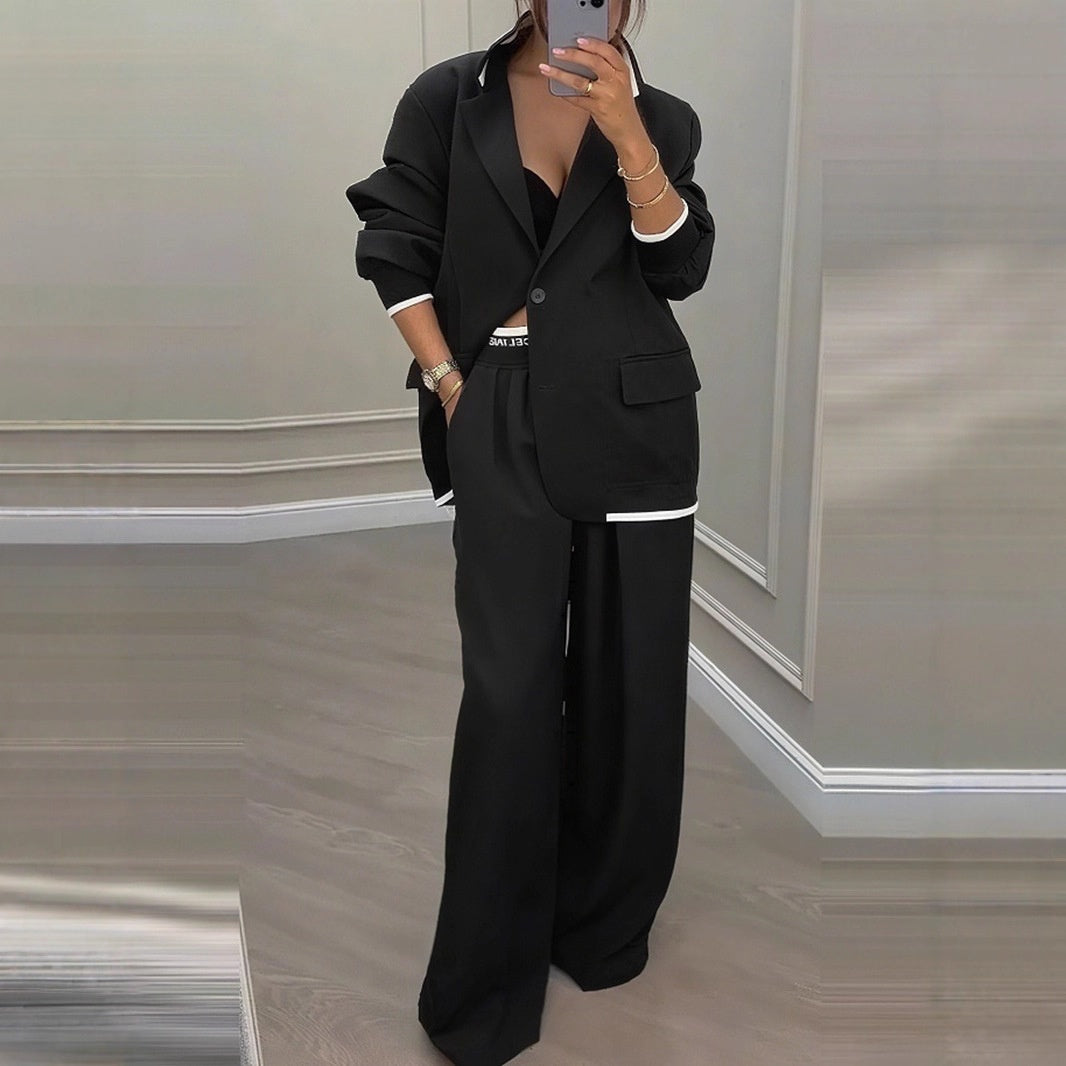 Dames Blazer Set Wijde Broek Elegant Chic Kleding