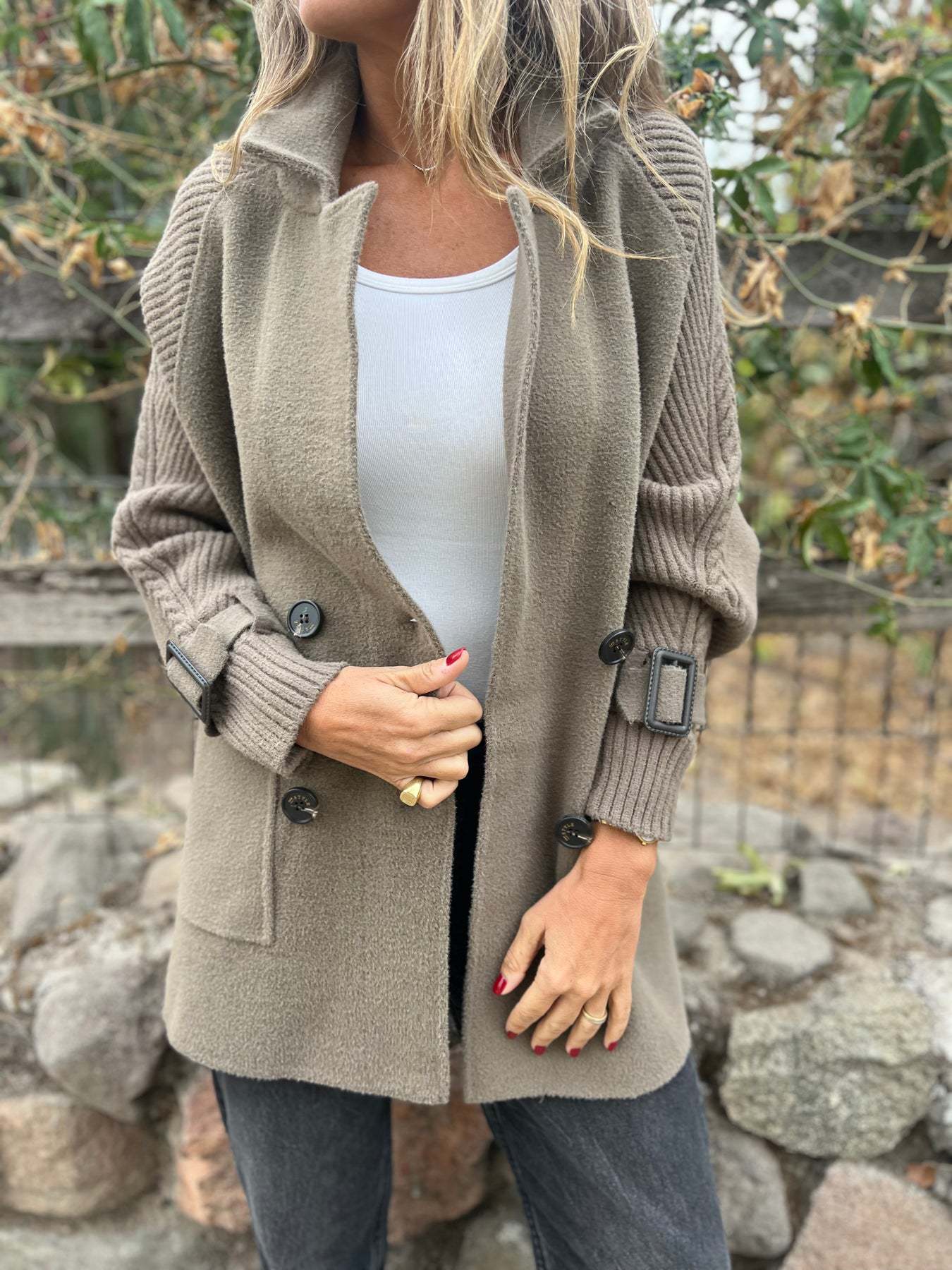 Dames Jas Gebreid Mid-Lengte Wool Look Elegante Buizen
