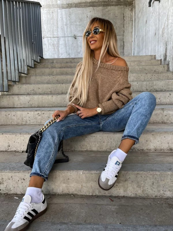Dames Trui Off-shoulder Gebreid Elegant Zwart