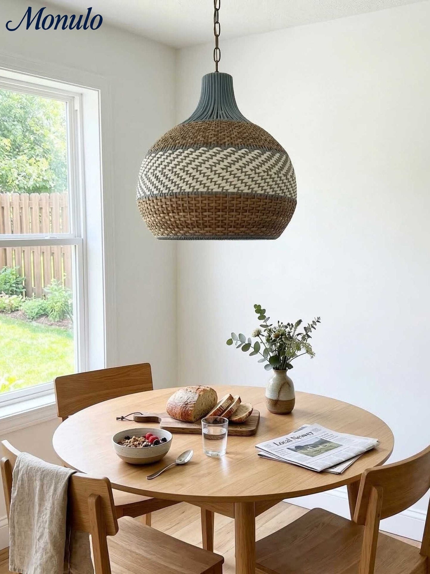 Handgeweven Rotan Hanglamp Blauw Vintage Kap Eetkamer Keuken Woonkamer Scandinavisch Lichtarmatuur