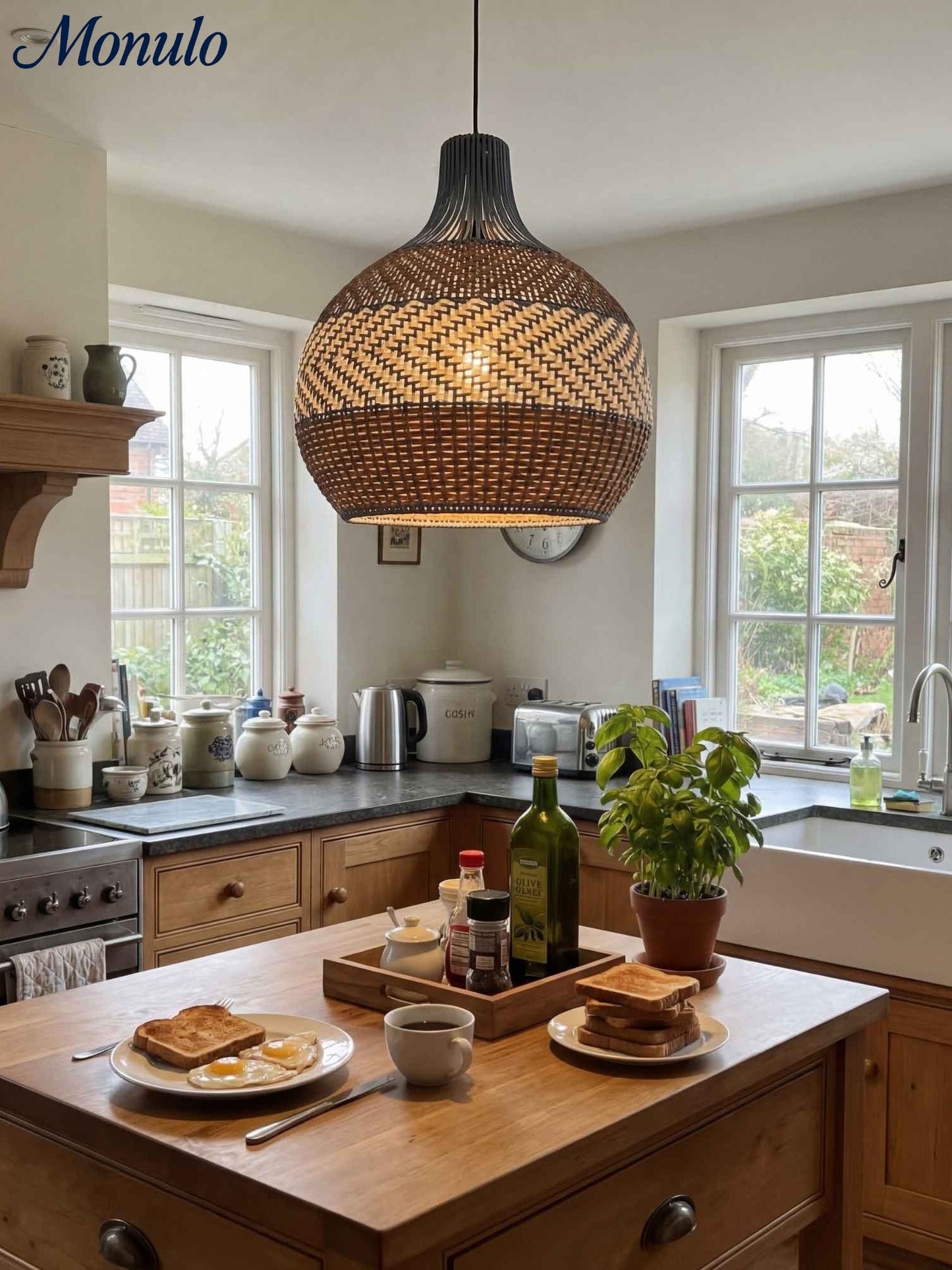 Handgeweven Rotan Hanglamp Blauw Vintage Kap Eetkamer Keuken Woonkamer Scandinavisch Lichtarmatuur