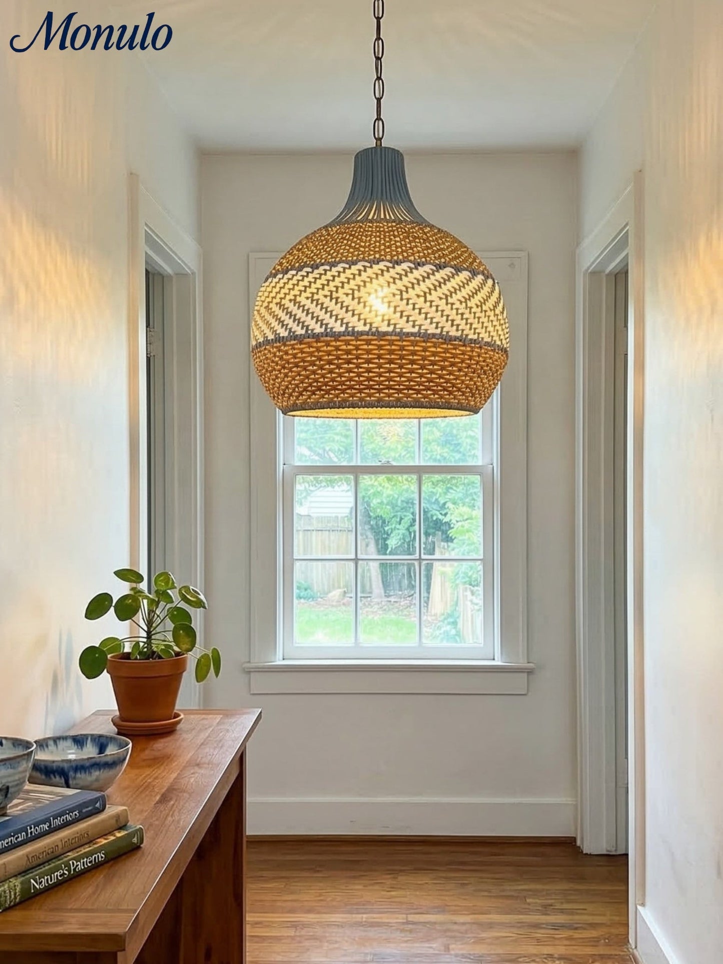 Handgeweven Rotan Hanglamp Blauw Vintage Kap Eetkamer Keuken Woonkamer Scandinavisch Lichtarmatuur
