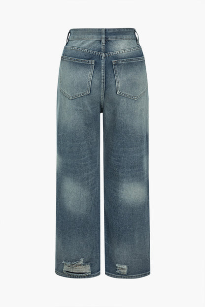 Hoge Vintage Vlieg Jeans met Knopen voor Dames