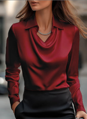 Dames Blouse V-Hals Satijnen Look Trendy