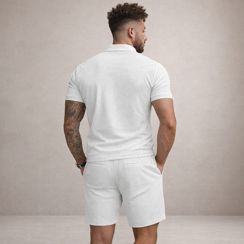 Heren Poloshirt en Shorts Set Slim Fit Ademend Korte Mouw