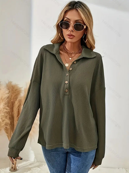 Vrouwelijke Blouse met Knoopsluiting en Textuur Stof
