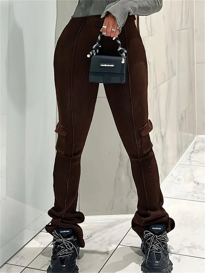 Hoge Taille Broek Geribd voor Vrouw Casual Stijl - StudioMarella