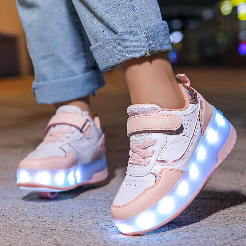 LED Roller Sneakers Kinderen USB Oplaadbaar Paars Met Wieltjes Lichtschoenen Verwijderbare Wielen Sneakers Voor Binnen Buiten