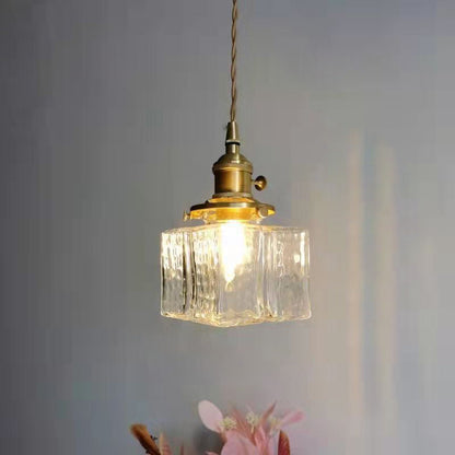 Vintage Hanglamp met Gegolfd Glas & IJzeren Armatuur – Vierkant/Rechthoekig – Scandinavisch Design voor Woonkamer