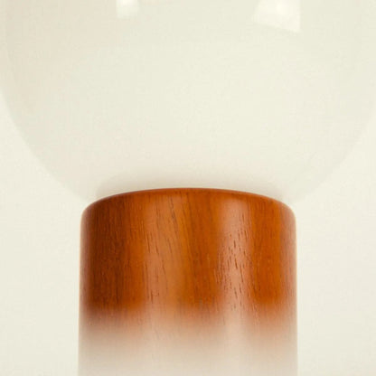 Tafellamp Hout Glas Vintage Mid-Century 28cm Ronde Bol Nachtkastlamp Slaapkamer