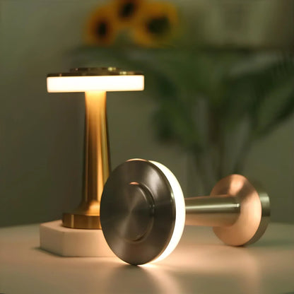 Tafellamp Draadloos Oplaadbaar Dimbaar Metaal LED 3 Lichtkleuren USB-C Goud Zilver Zwart Retro Restaurant Bar Nachtkastje Sfeerlamp Draagbaar