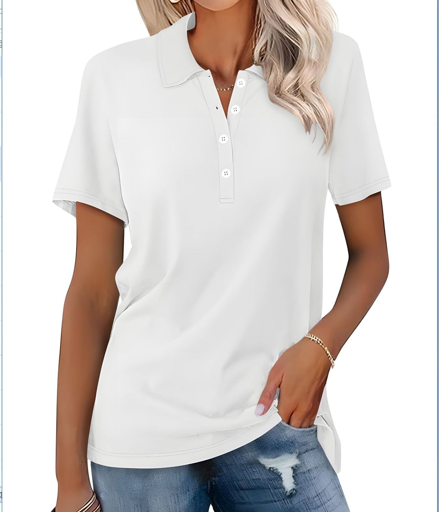 Dames Polo Top Kortemouw Zomerjurk Basic Wit