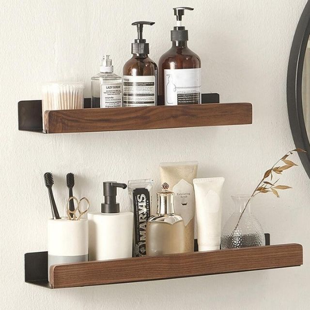 Wandrek Hout Badkamer Boorvrij Zelfklevend Houten Wandplank Keuken Badkamer Opbergplank Muurrek Organizer