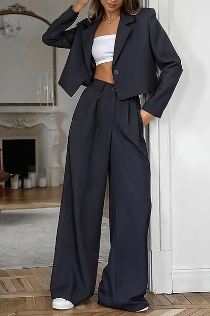 Dames Blazer Set Wijd met Broek Modern Zwart Costume - StudioMarella