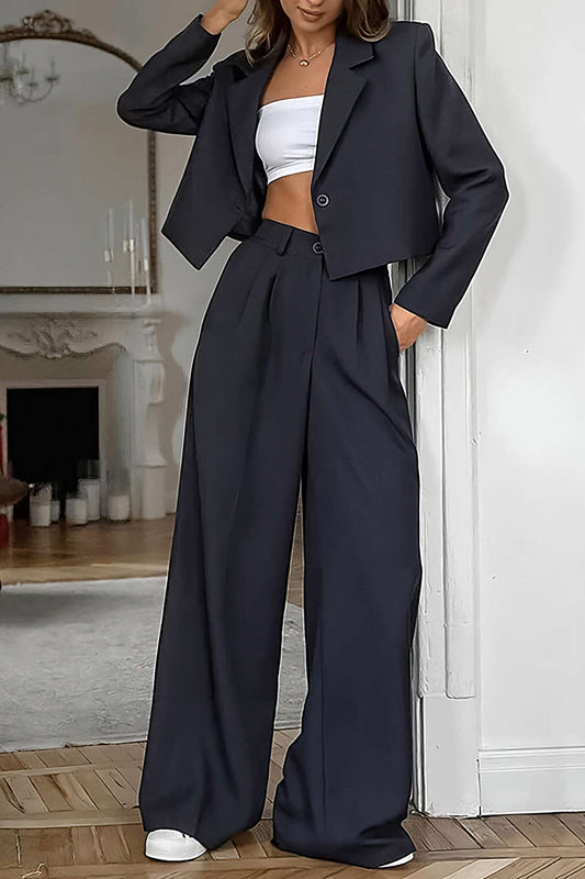 Dames Blazer Set Wijd met Broek Modern Zwart Costume - StudioMarella