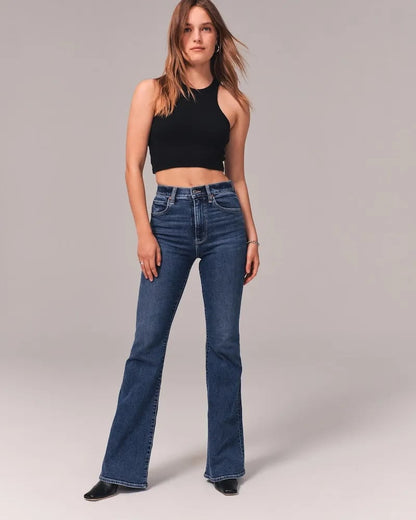 Hoge Taille Jeans Flared Comfortabele Katoen Stretch