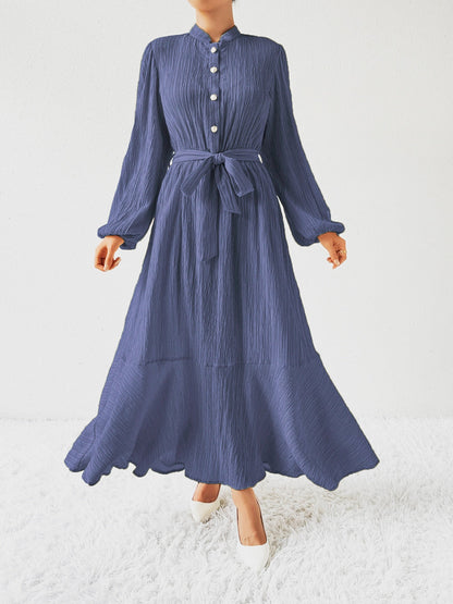 Vrouwelijke Jurk Lange Mouwen Taille Jurk met Accent