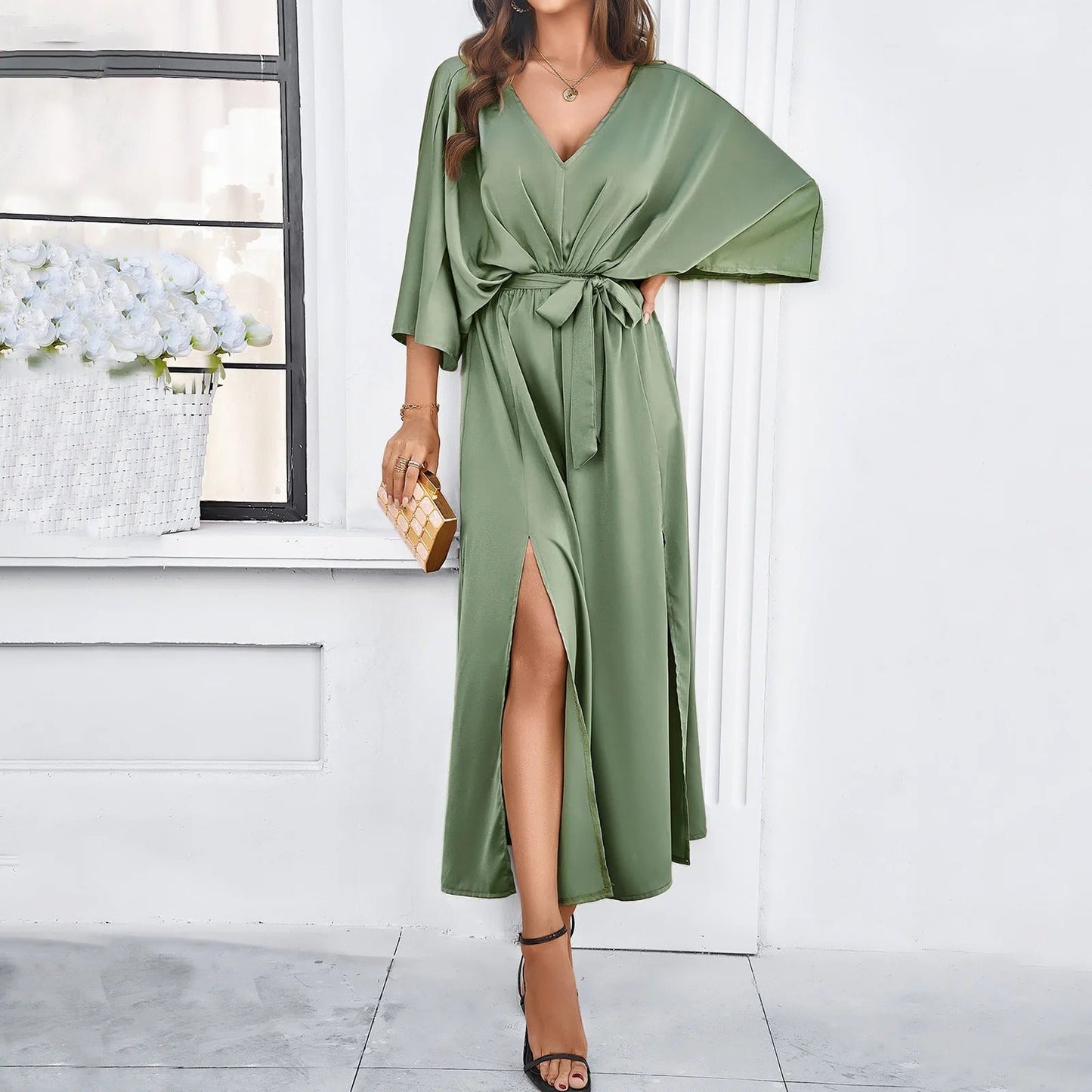 Zomerjurk Dames Maxi V-hals Losse Pasvorm Comfortabel