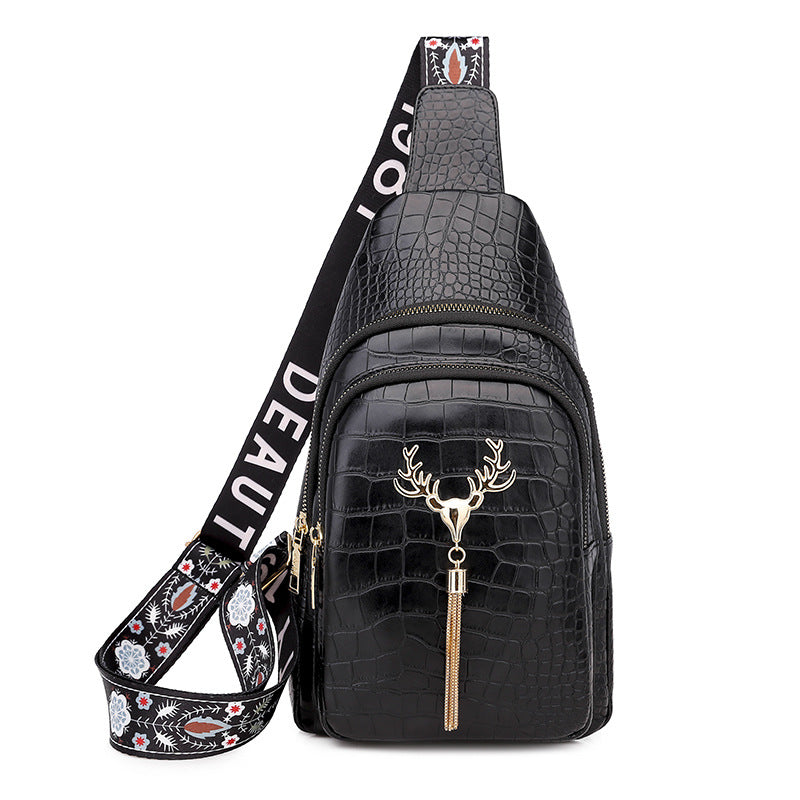 Dames Crossbody Tas Hertenprint Met Kwastjes Leer