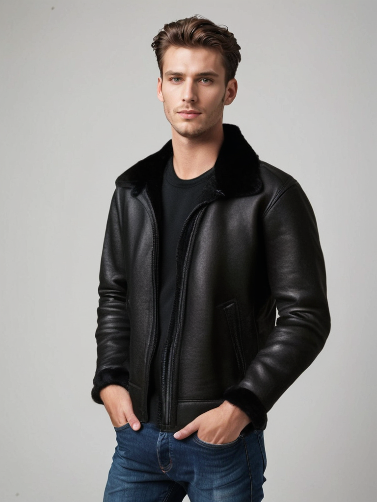 Heren Leren Jas Warm met Bontkraag en Sherpa Lining