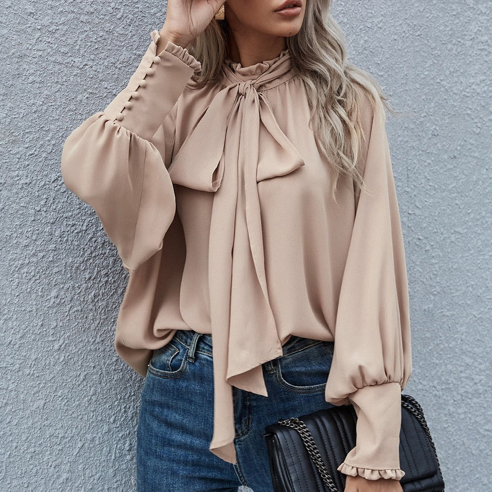 Dames Blouse Strikdetail Elegante Stijl Chique Katoen - StudioMarella
