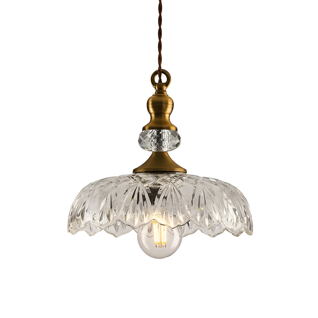 Vintage Hanglamp Glas Messing Bloemmotief Groen Zwart