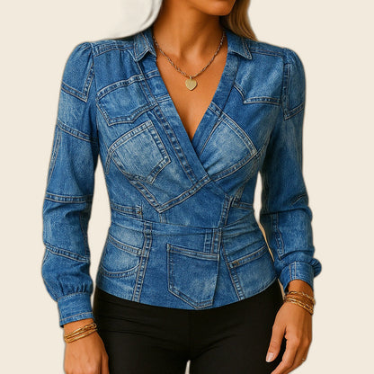 Dames Blouse met V-Halslijn en Slimme Fit