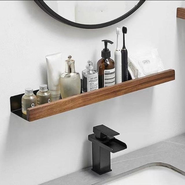 Wandrek Hout Badkamer Boorvrij Zelfklevend Houten Wandplank Keuken Badkamer Opbergplank Muurrek Organizer