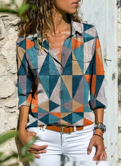 Dames Blouse Met Geometrische Print Mooi en Stijlvol