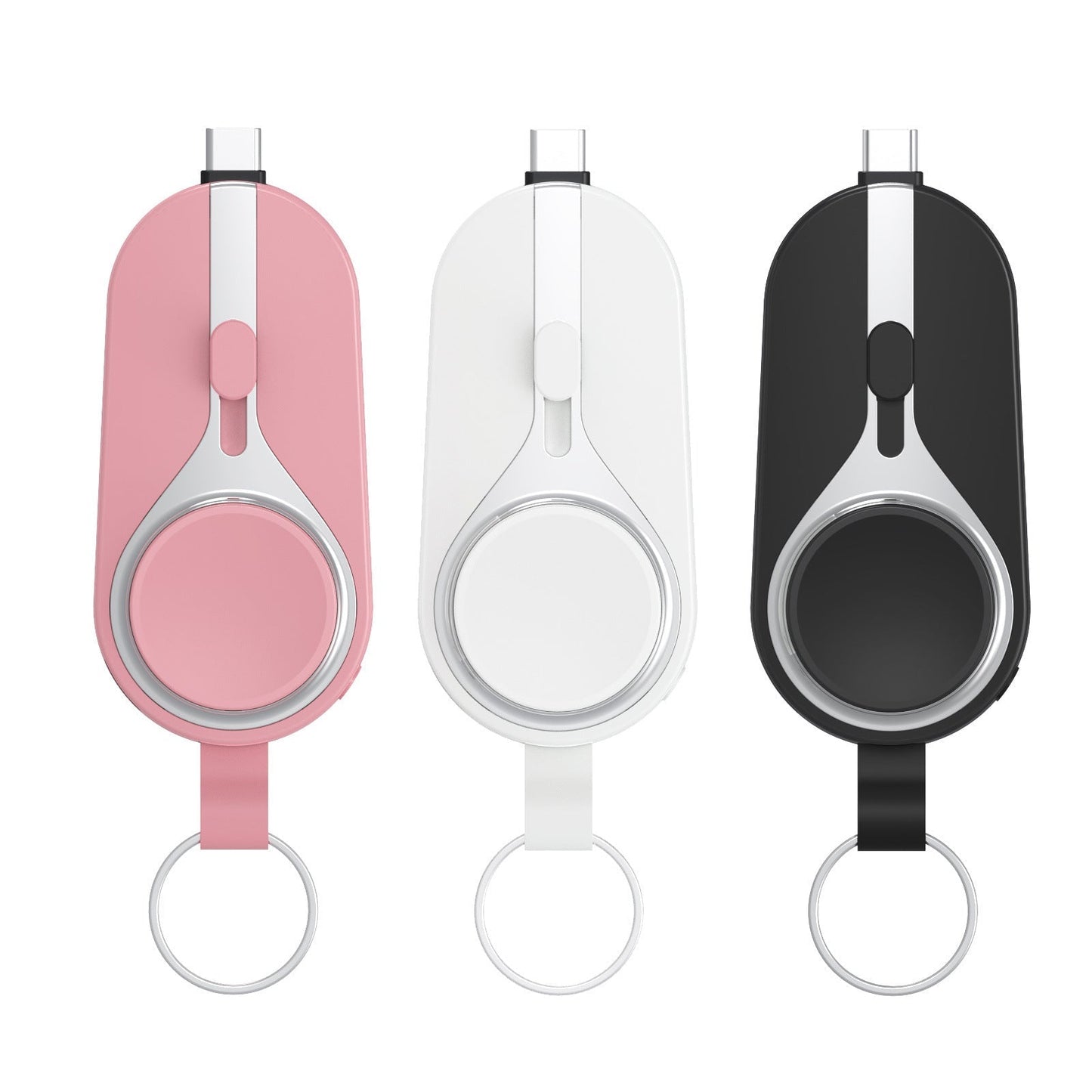 Draadloze oplaadclip powerbank karabijnhaak compact zwart telefoon smartwatch oplader sleutelhanger draagbare lader