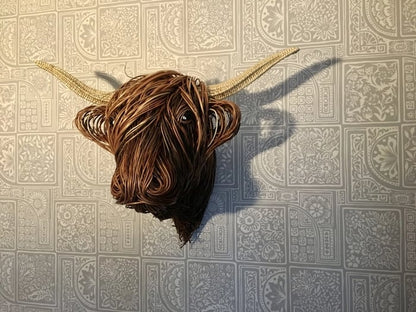 Wanddecoratie Stier Hoofd Handgemaakt Riet Naturel Woonkamer Landelijk Highland Cow Wandsculptuur Muurdecoratie Rustiek