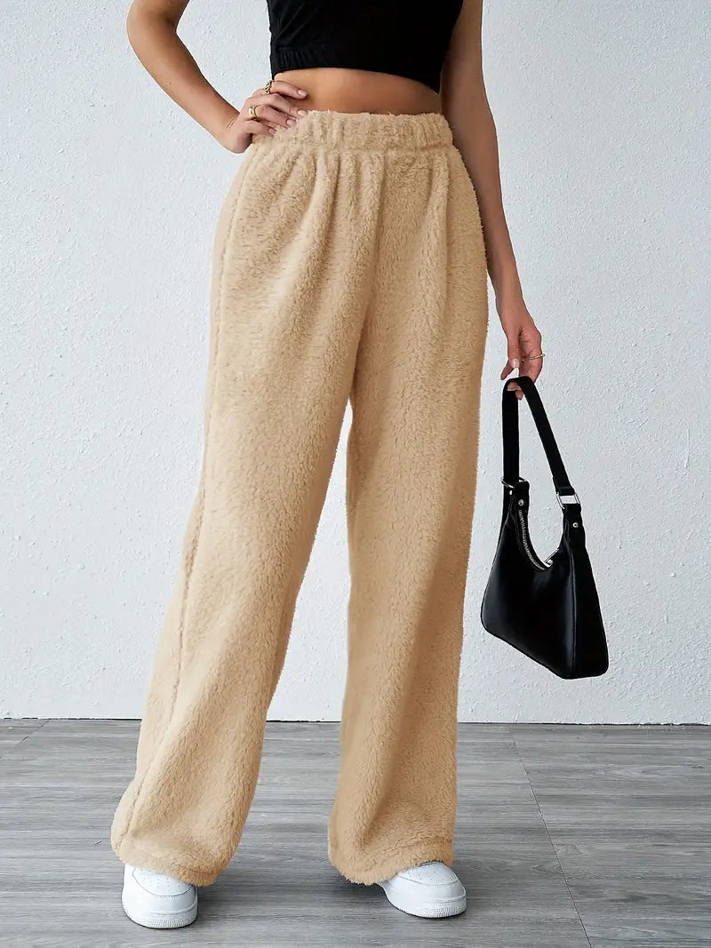 Zachte Fleece Broek Grijs Effen voor Dagelijks Gebruik