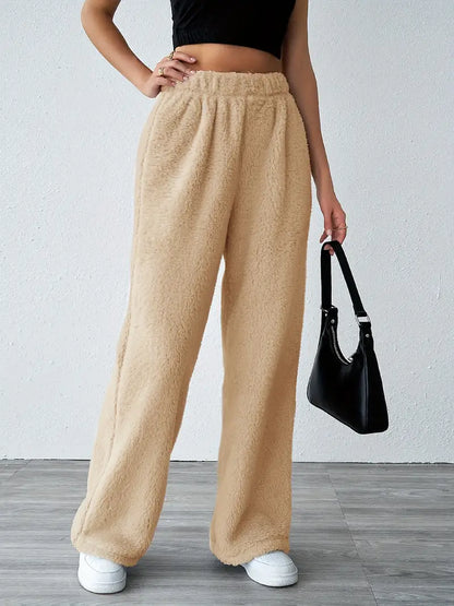 Zachte Fleece Broek Grijs Effen voor Dagelijks Gebruik