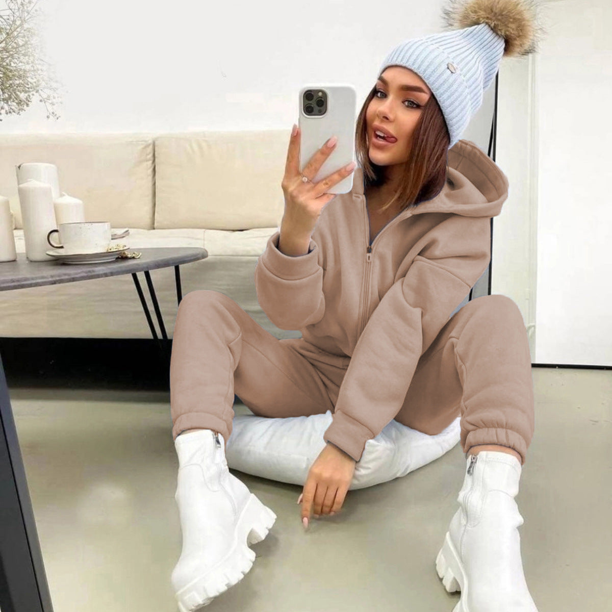 Dames Joggingpak Zacht Grijs Jogger en Hoodie Set - StudioMarella