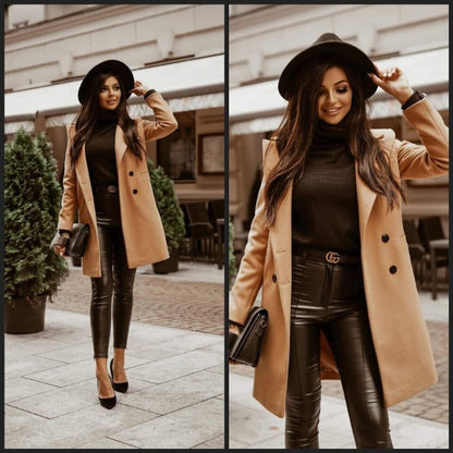 Dames Winterjas Lange Coat met Reverskraag Stijlvol Warm