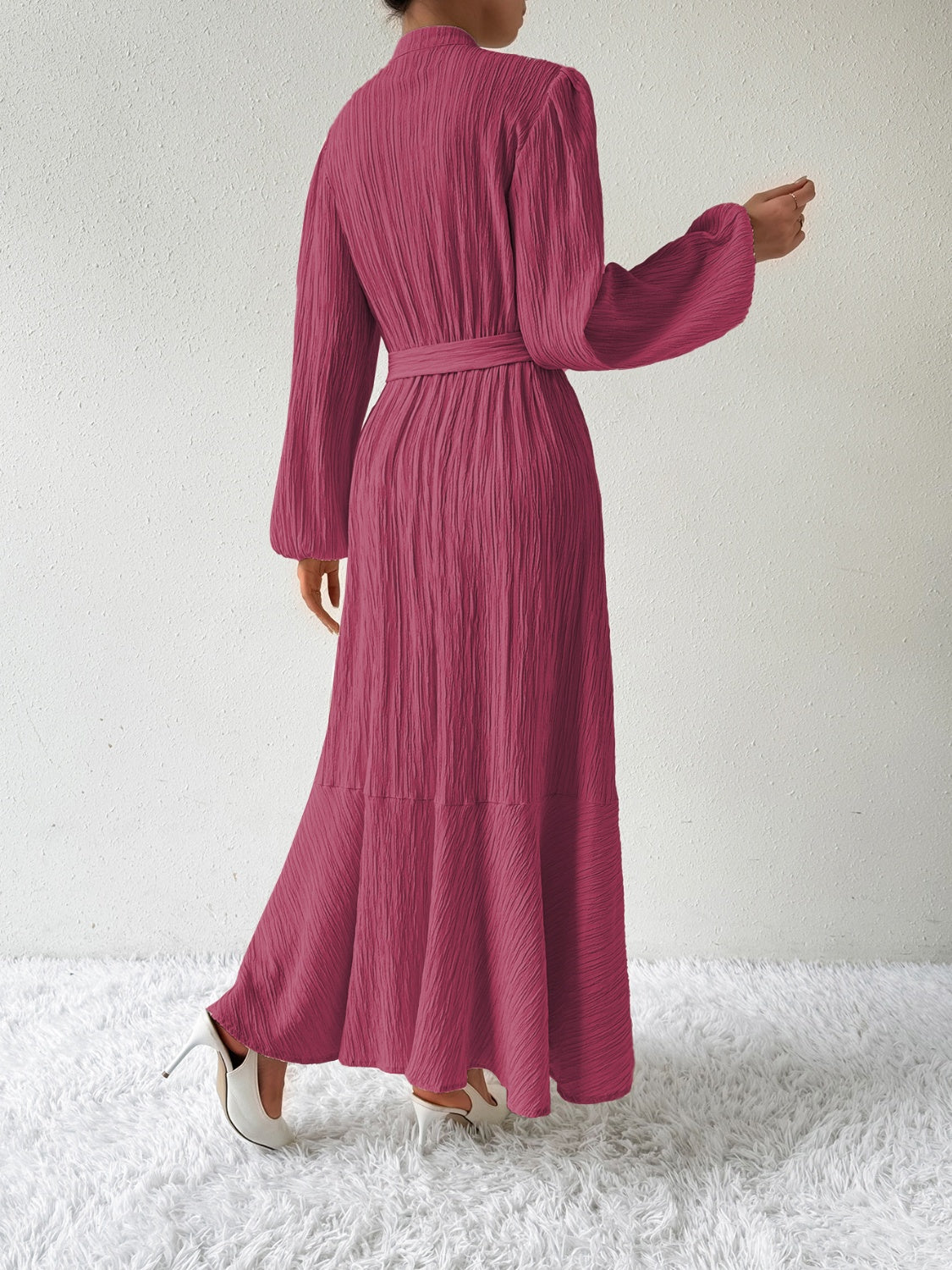 Vrouwelijke Jurk Lange Mouwen Taille Jurk met Accent