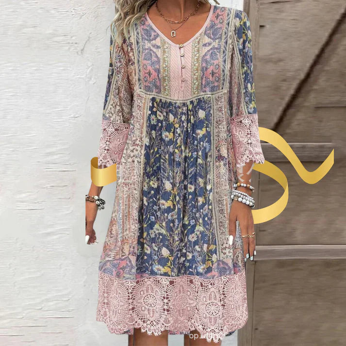 Vrouwelijke Kanten Jurk met Bloemprint Vintage Stijl - StudioMarella