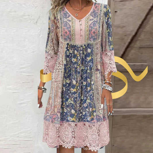 Vrouwelijke Kanten Jurk met Bloemprint Vintage Stijl - StudioMarella