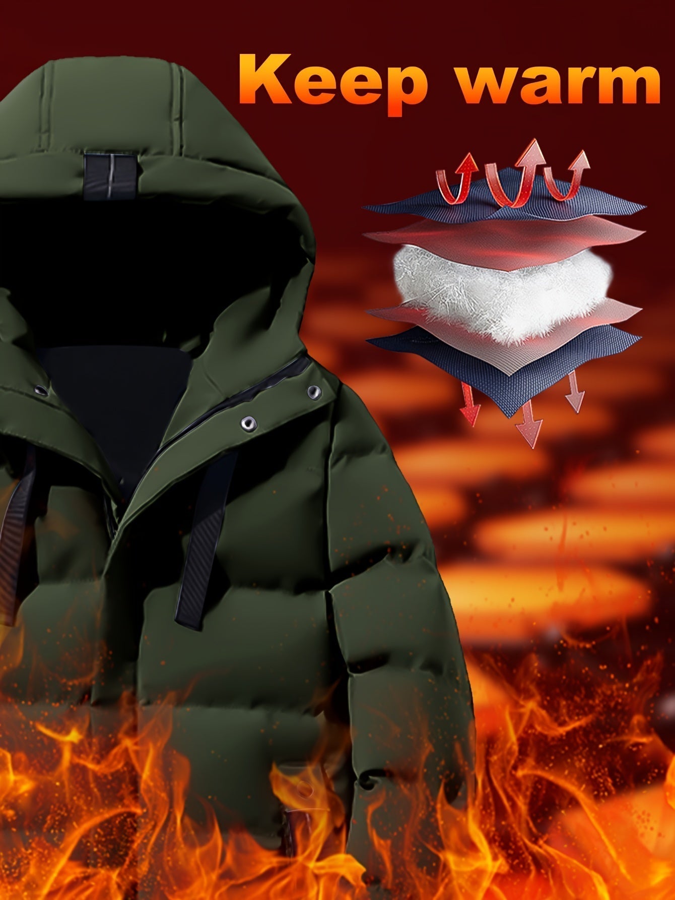 Heren Winterjas Warm met Capuchon en Grote Zakken