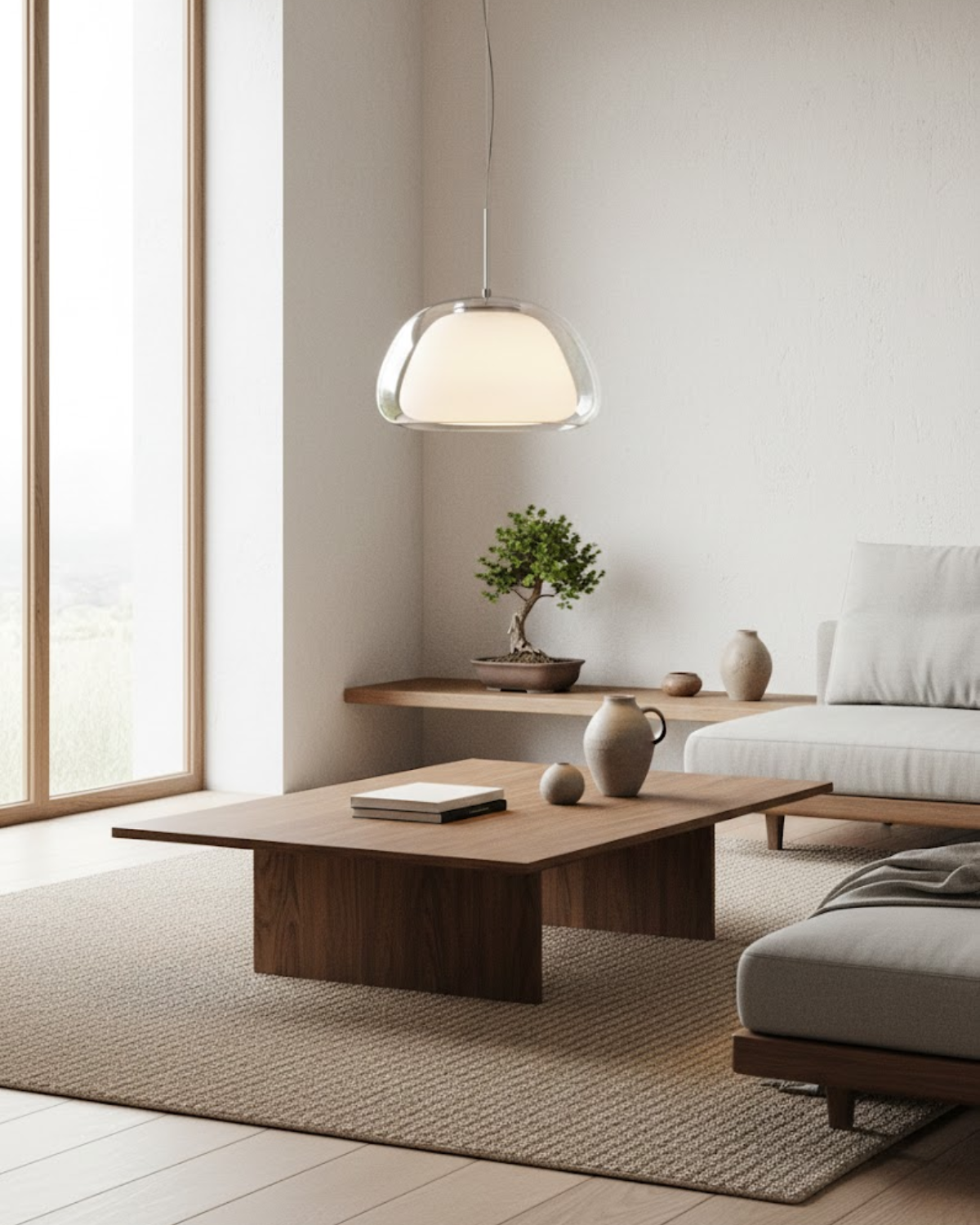Luxe Glazen Hanglamp Met Mat En Transparant Glas In Minimalistisch Japandi Design