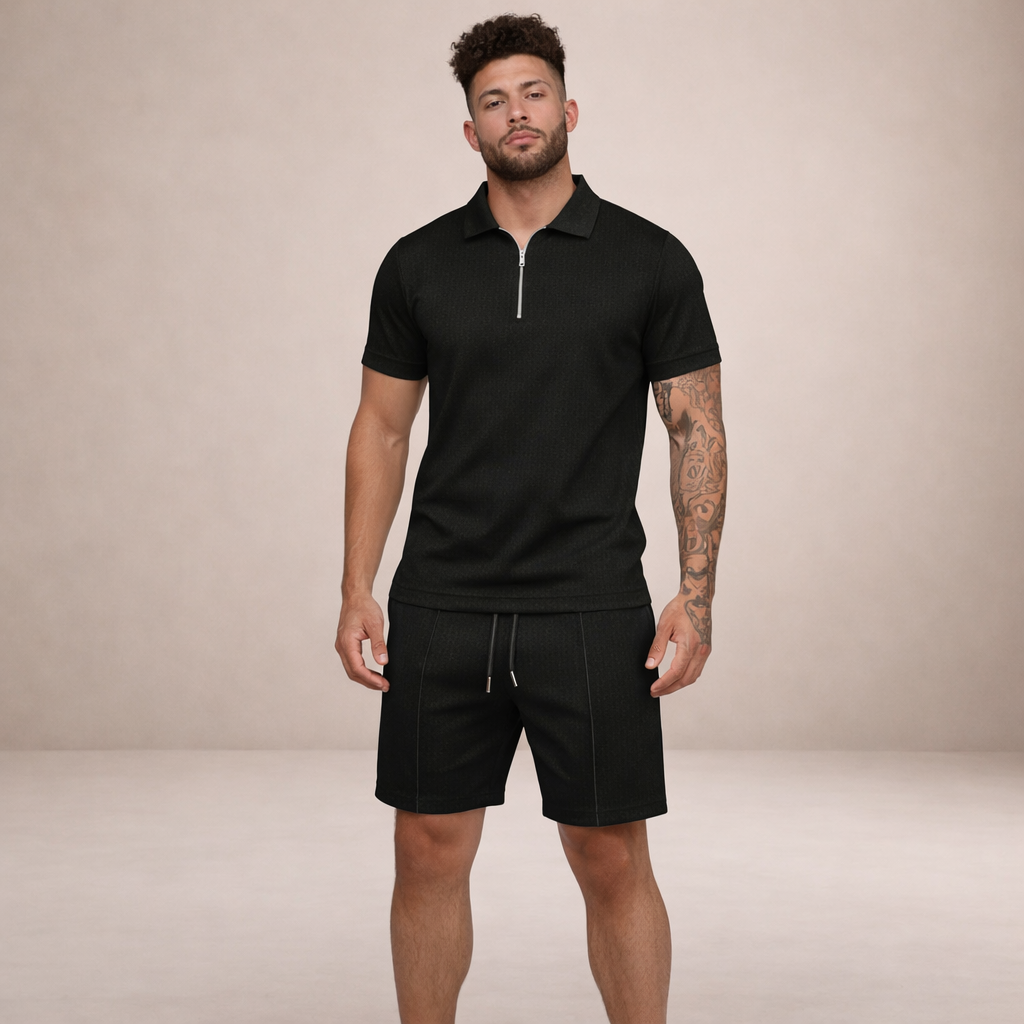 Heren Poloshirt en Shorts Set Slim Fit Ademend Korte Mouw