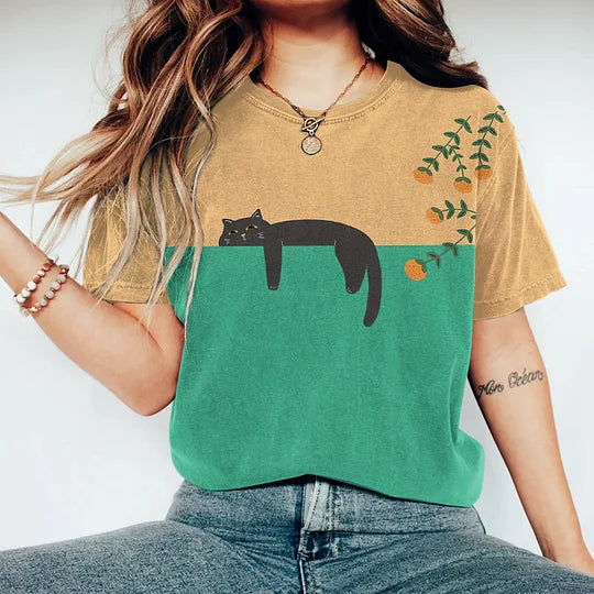 Katoenen T-Shirt met 2-Tonige Katendesign