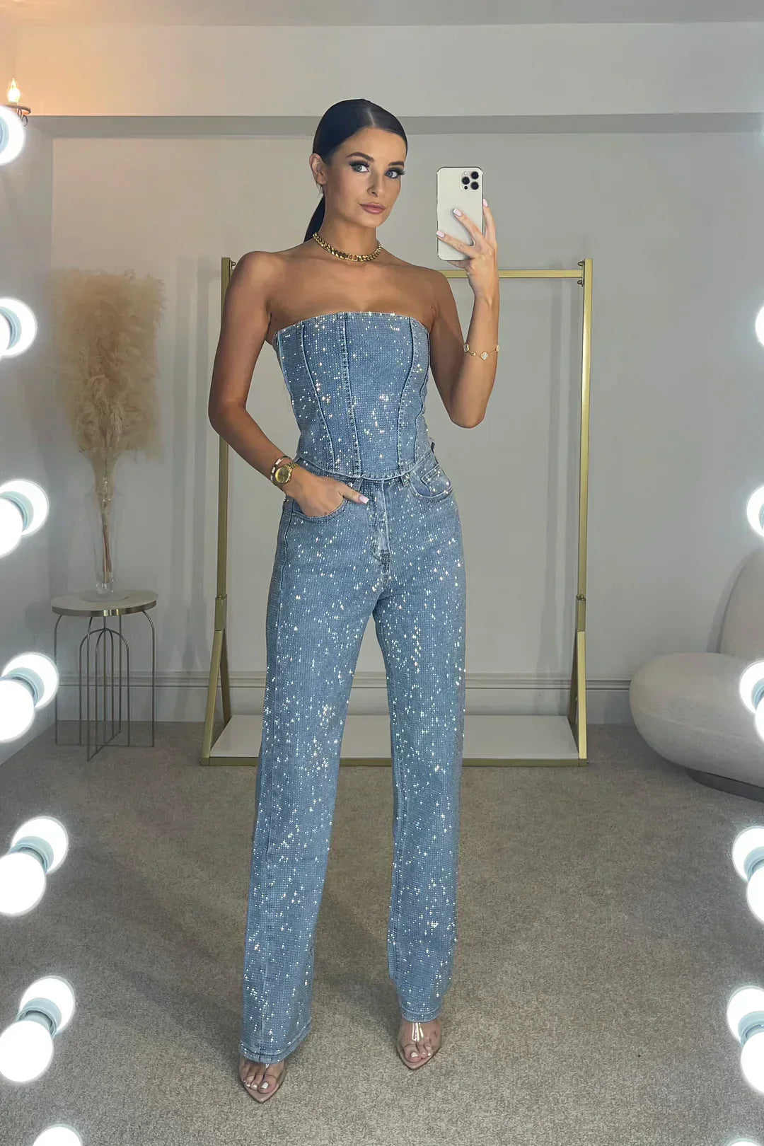 Strapless Jumpsuit Denim Stof Elegante Zomerjurk