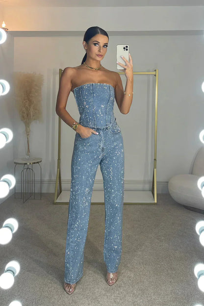 Strapless Jumpsuit Denim Stof Elegante Zomerjurk