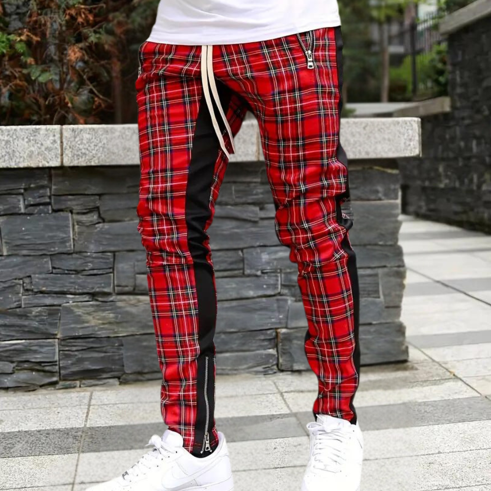 Heren Jogger Broek Geruit Stretch Stof