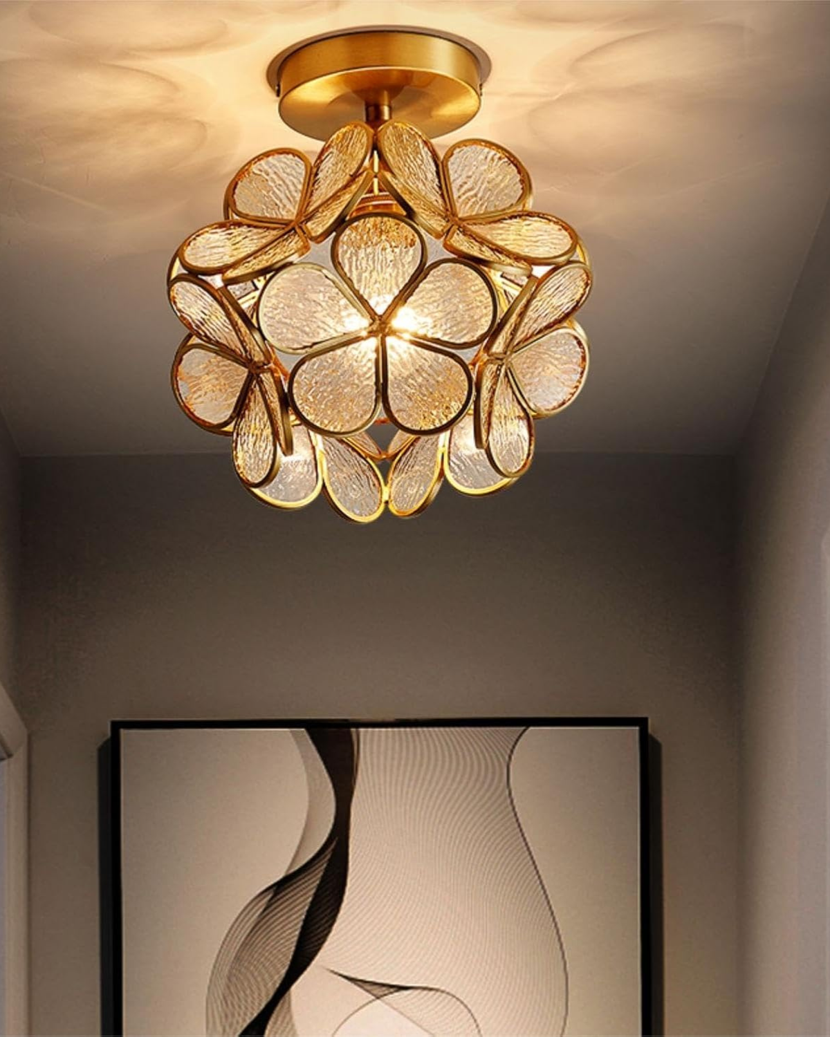 Moderne plafondlamp met bloemdesign in acryl en goudkleurig ijzer – luxe LED designlamp 20 cm