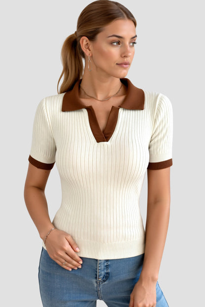 Polo Top Geribbeld Gebreid Kleur Blok Mannen - StudioMarella