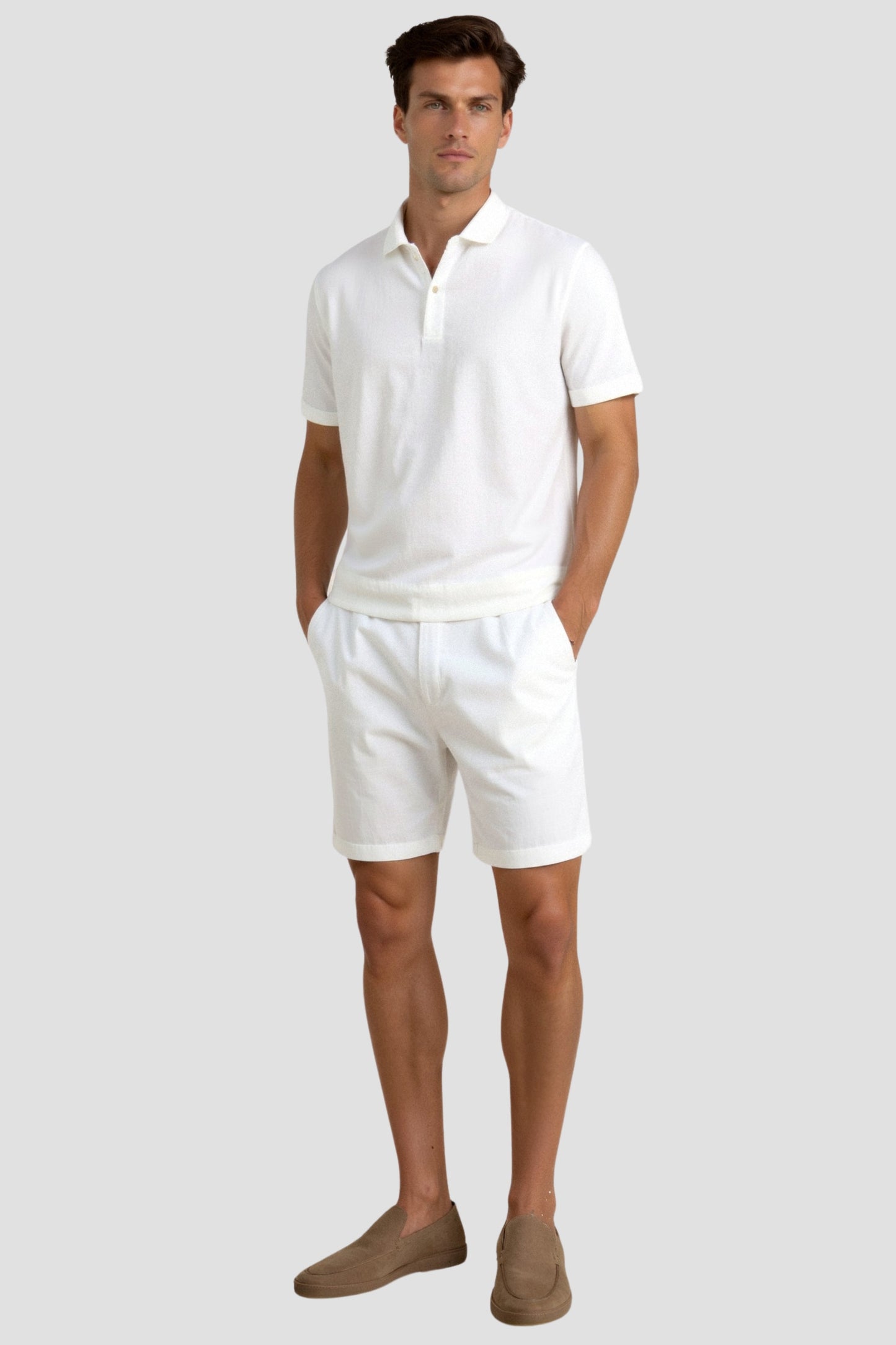 Heren Zomer Shorts Beige Comfortabele Broek Met Koord