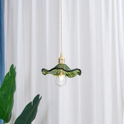 Hanglamp Glas E27 23cm Groen Messing Bloemvorm Eettafel Slaapkamer Retro Verlichting Vintage Hanglamp